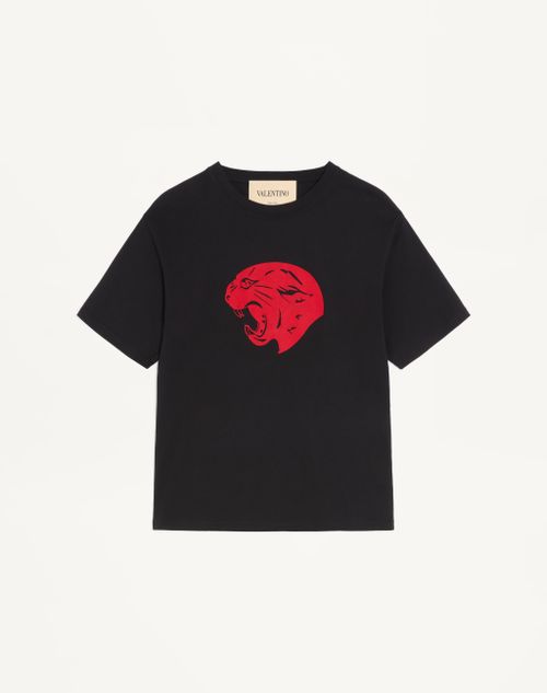 Valentino - Valentino Cotton T-shirt With Panther Print - Black/red - Man - T-shirts And Sweatshirts
